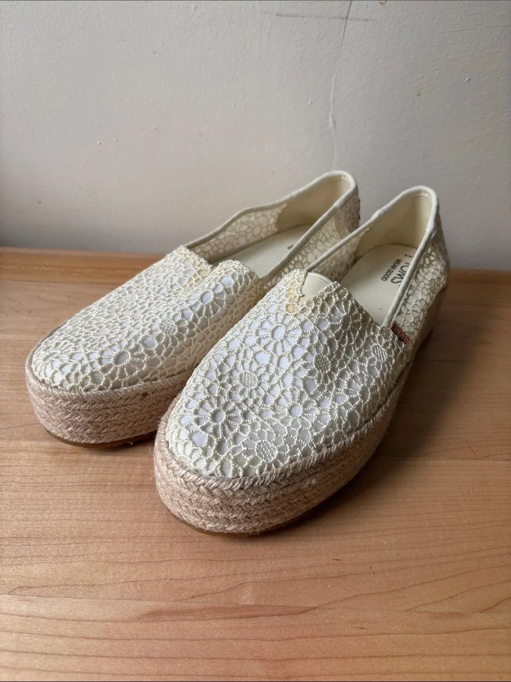 Toms Cream Lace Espadrille Platform Slip-Ons